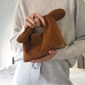 Merit Beauty The Signature Bag Tie Knot Corduroy Make-Up Cosmetic Pouch Brown